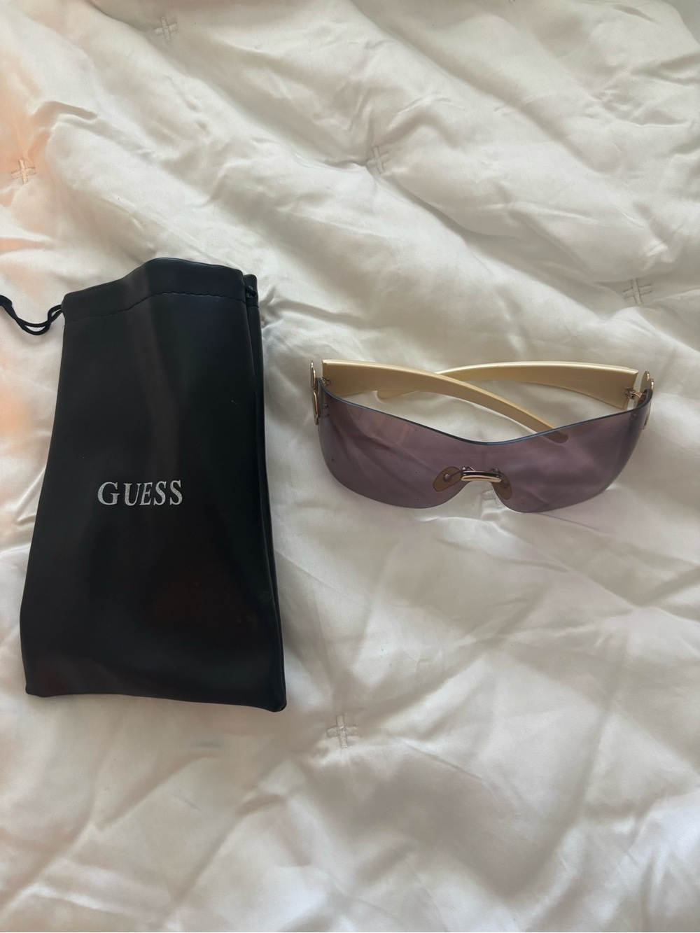 GUESS Beige Frame Purple Lens Shield Sunglasses. Hardly worn